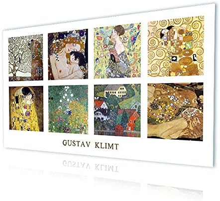 Alonline Art - קולאז 'מס' 2 עץ החיים הנשיקה מאת גוסטב קלימט | מסגרים מתוחים ממוסגרים על מסגרת מוכנה לתלייה - כותנה